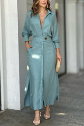 Know Your Worth – Midikleid aus Leinenmischung mit Taschen und Schlitz